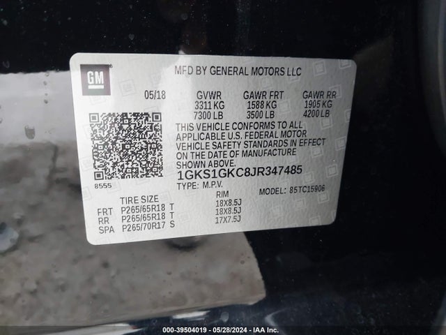 1GKS1GKC8JR347485 GMC Yukon Xl Slt