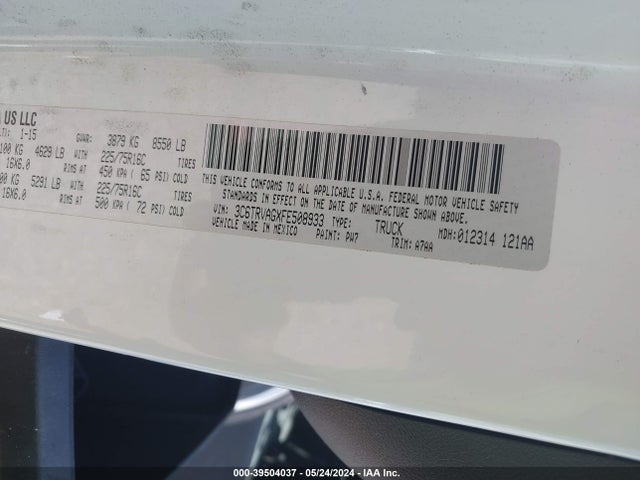 3C6TRVAGXFE508933 RAM Promaster 1500 Low Roof