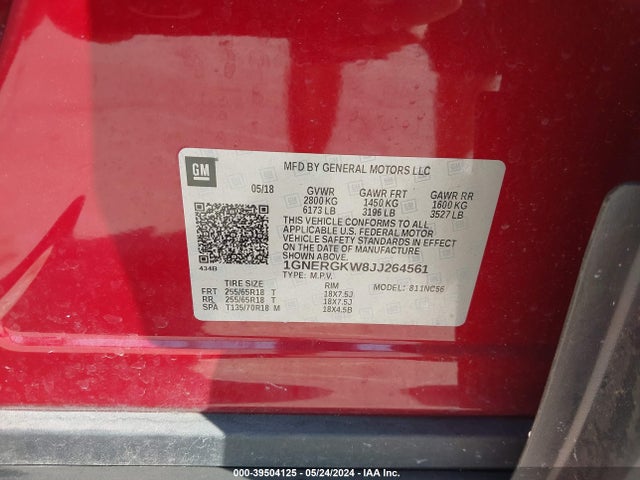 Chevrolet Traverse 1lt 2018 1GNERGKW8JJ264561 Image 9