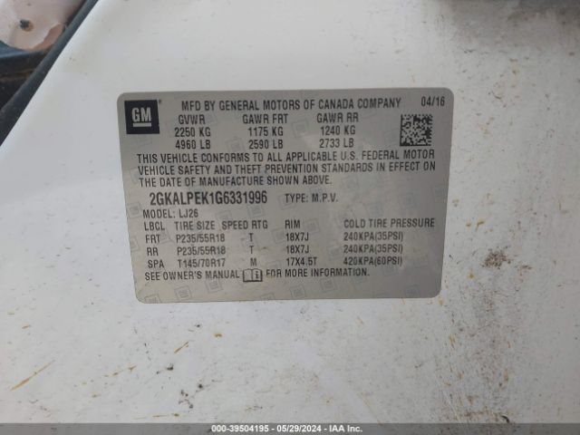 2GKALPEK1G6331996 GMC Terrain Slt