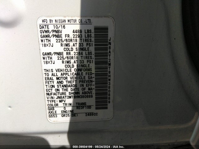 Nissan Rogue Sl 2017 JN8AT2MT8HW380889 Image 9