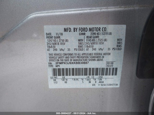 Ford EDGE SEL 2019 2FMPK3J9XKBB30887 Image 9