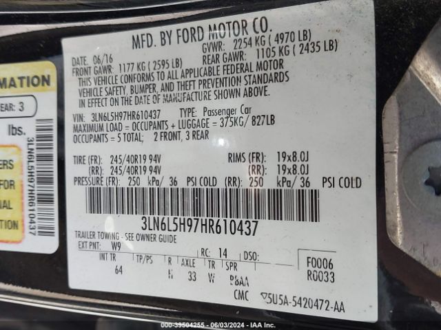 3LN6L5H97HR610437 Lincoln Mkz Black Label