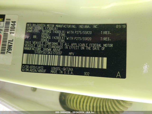 Toyota Sequoia Platinum 2019 5TDDY5G13KS170097 Image 9