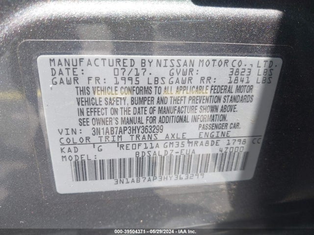 Nissan SENTRA SV 2017 3N1AB7AP3HY363299 Image 9