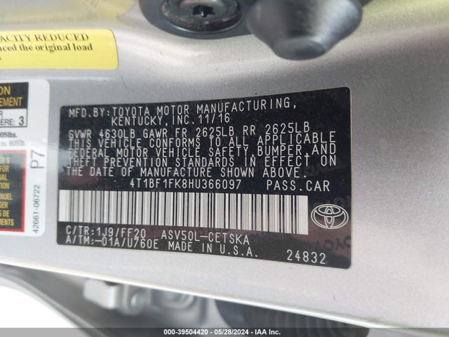 Toyota CAMRY SE 2017 4T1BF1FK8HU366097 Image 9