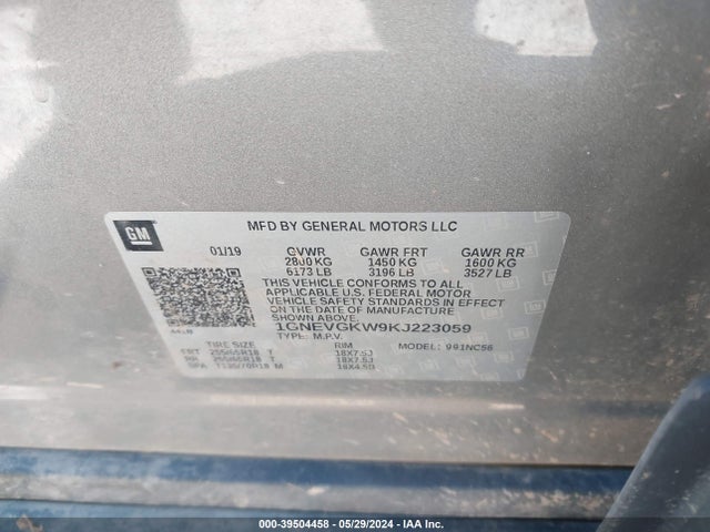 Chevrolet Traverse 1lt 2019 1GNEVGKW9KJ223059 Image 9