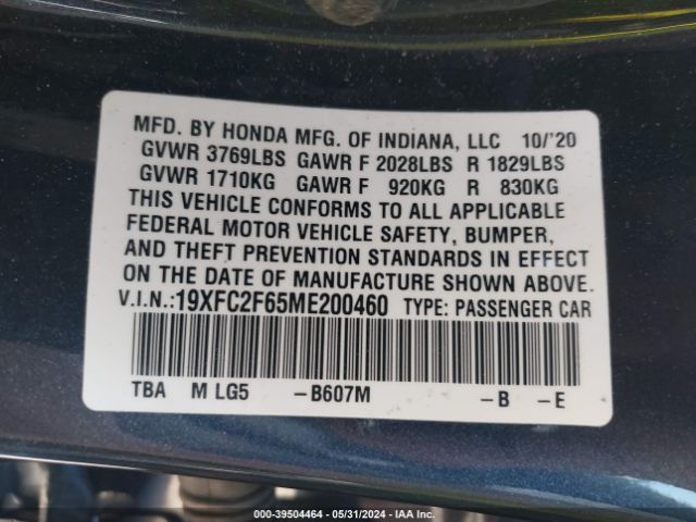 19XFC2F65ME200460 Honda Civic Lx