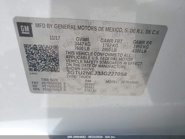 GMC Sierra 1500 Slt 2018 3GTU2NEJ3JG227058 Image 9