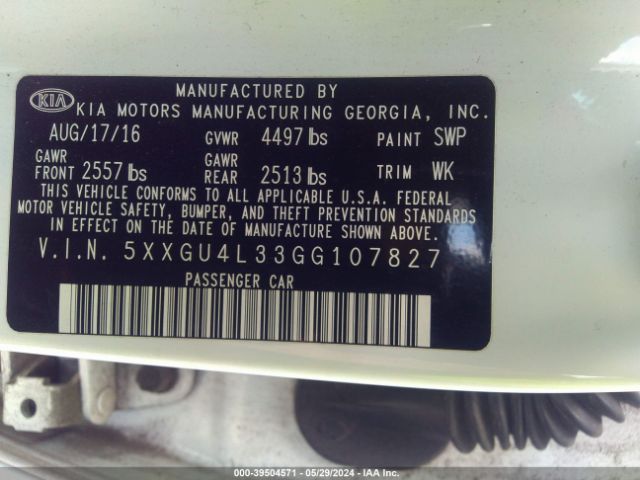 5XXGU4L33GG107827 KIA OPTIMA EX