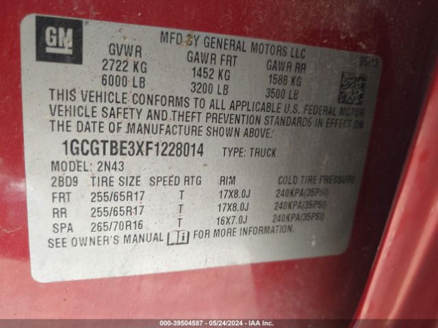 1GCGTBE3XF1228014 Chevrolet Colorado Lt