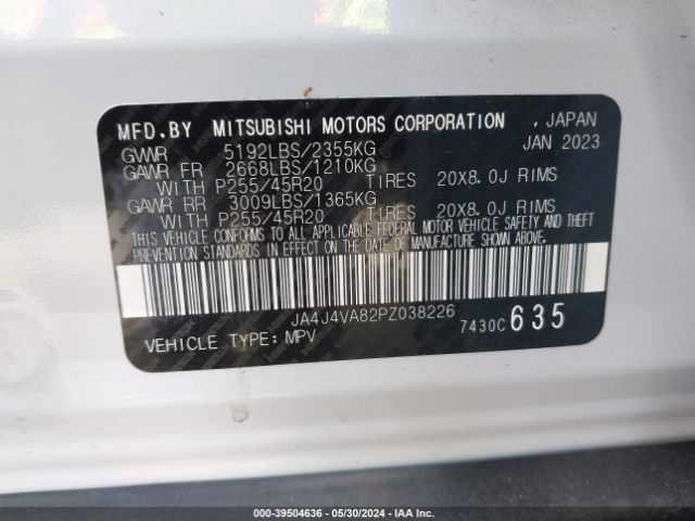 JA4J4VA82PZ038226 Mitsubishi Outlander Sel 2.5 S-awc/sel 40th Anniversary S-awc/sel Black Edition S-awc