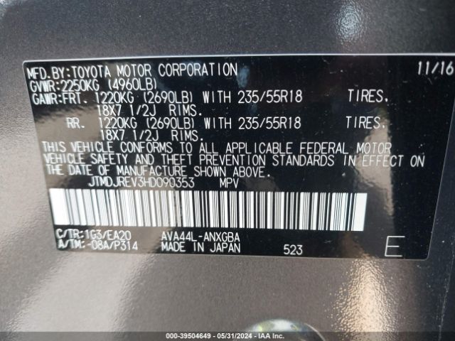 JTMDJREV3HD090353 Toyota Rav4 Hybrid Limited