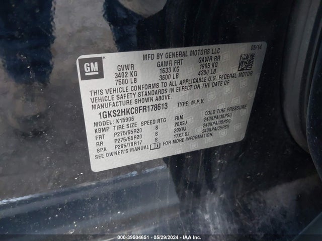 1GKS2HKC8FR178613 GMC Yukon Xl 1500 Slt