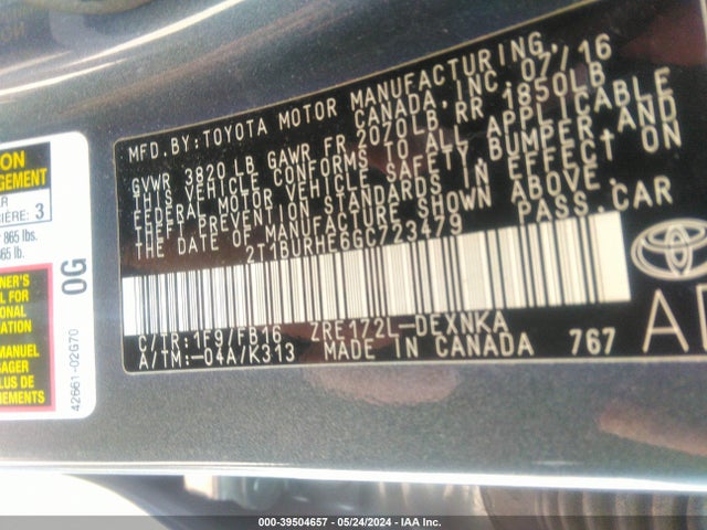 Toyota COROLLA LE 2016 2T1BURHE6GC723479 Image 9