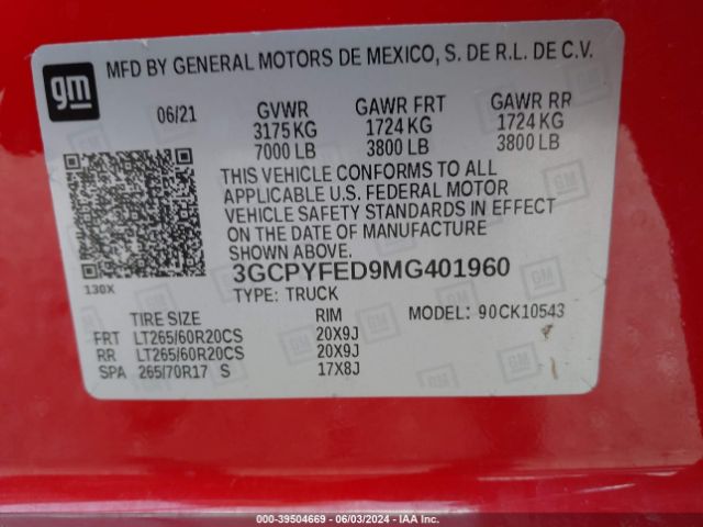 3GCPYFED9MG401960 Chevrolet Silverado 1500 4wd  Short Bed Lt Trail Boss