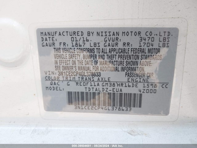 Nissan Versa Note S (sr)/s Plus/sl/sr/sv 2016 3N1CE2CP4GL378633 Image 9