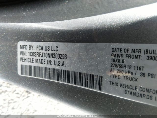 1C6SRFJT0NN300293 RAM 1500 Laramie  4x4 5'7 Box