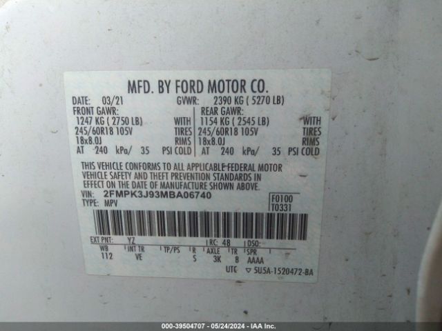 2FMPK3J93MBA06740 Ford EDGE SEL
