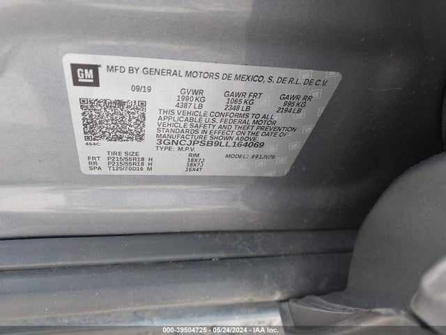 Chevrolet Trax Awd Lt 2020 3GNCJPSB9LL164069 Image 9