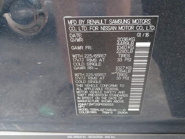 Nissan ROGUE SV 2016 KNMAT2MT2GP656553 Image 9