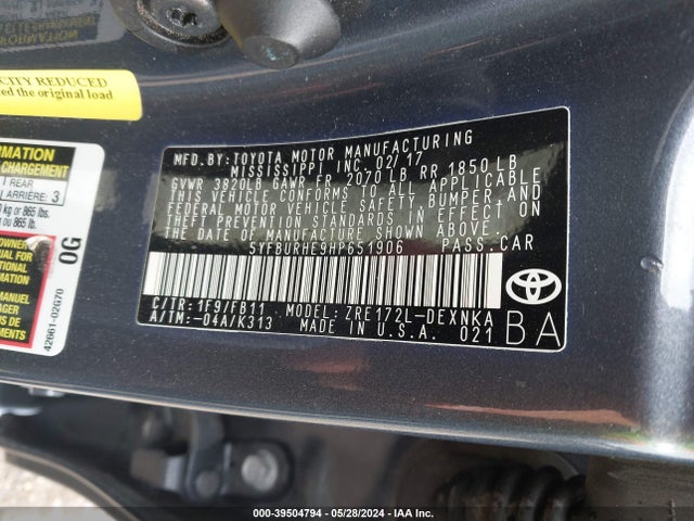 Toyota COROLLA LE 2017 5YFBURHE9HP651906 Image 9