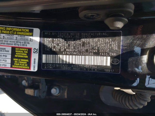 Toyota CAMRY SE 2020 4T1G11AK5LU368586 Image 9
