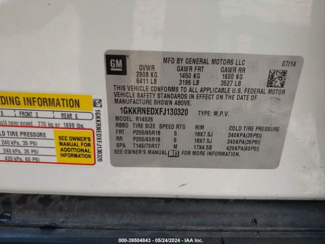 1GKKRNEDXFJ130320 GMC Acadia Sle-1