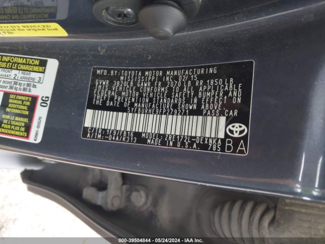 5YFBURHE9FP279271 Toyota COROLLA LE