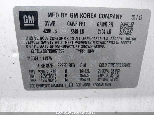 Chevrolet Trax Lt 2019 KL7CJLSB7KB957272 Image 9