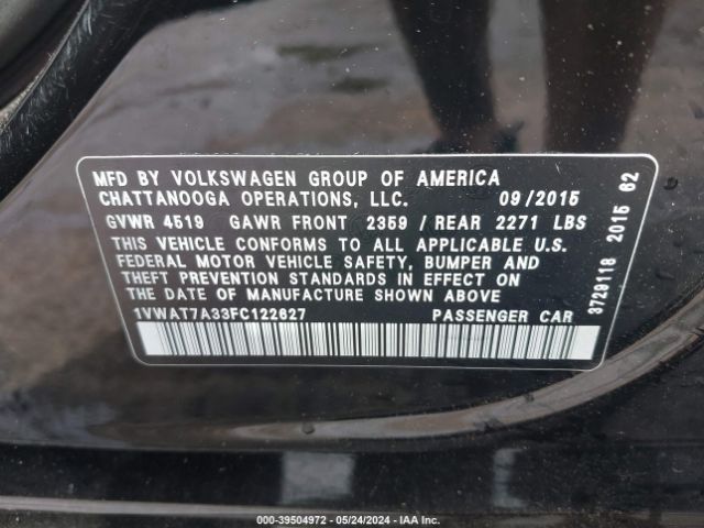 1VWAT7A33FC122627 Volkswagen Passat 1.8t Limited Edition
