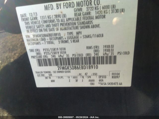 2FMGK5D86EBD18910 Ford Flex Limited