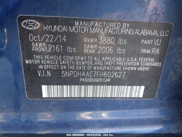 Hyundai ELANTRA SE 2015 5NPDH4AE7FH602627 Image 9