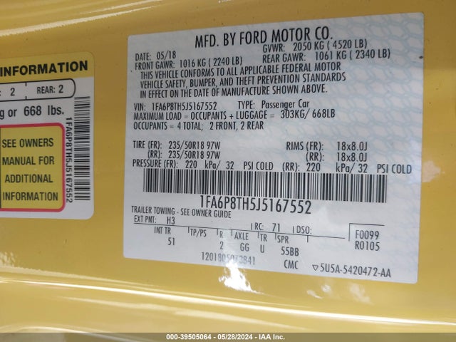 Ford Mustang Ecoboost 2018 1FA6P8TH5J5167552 Image 9