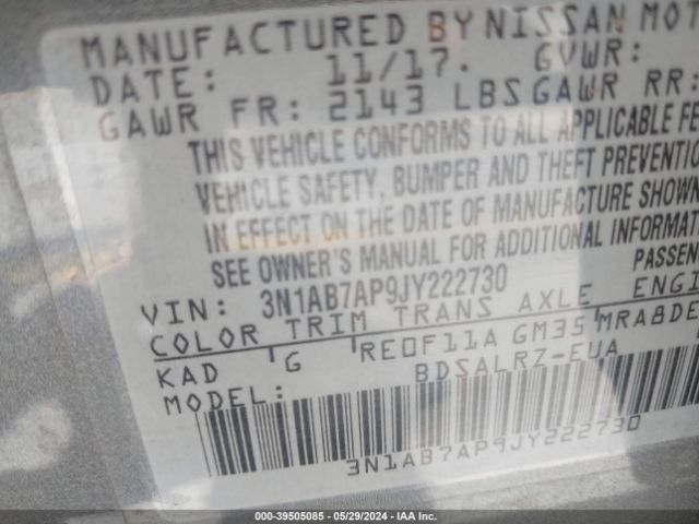 3N1AB7AP9JY222730 Nissan SENTRA SR
