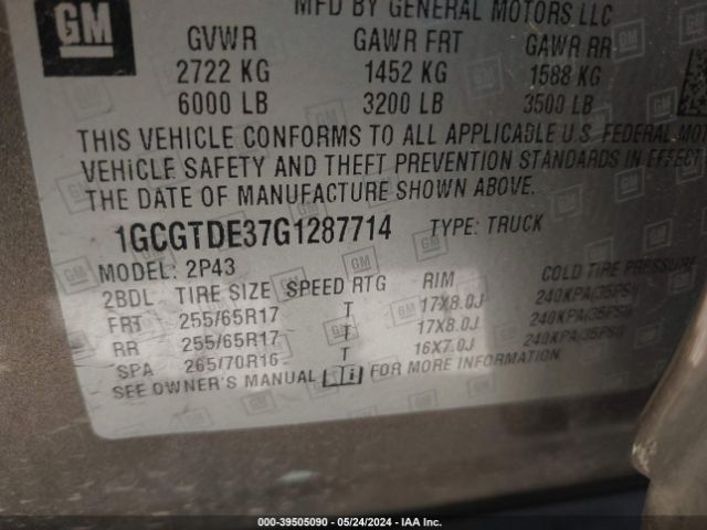 1GCGTDE37G1287714 Chevrolet Colorado Z71