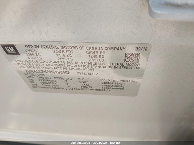 Chevrolet EQUINOX LT 2017 2GNALCEK3H6198493 Image 9
