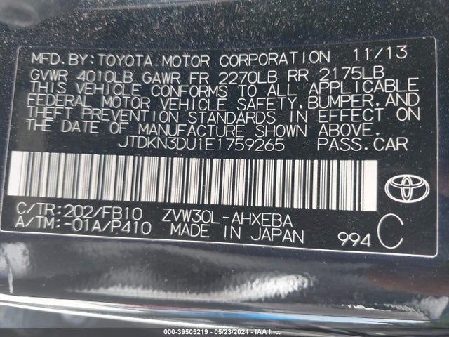 Toyota Prius Three 2014 JTDKN3DU1E1759265 Image 9