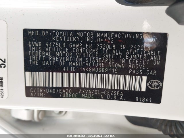 Toyota CAMRY SE 2022 4T1G11AK8NU689119 Image 9