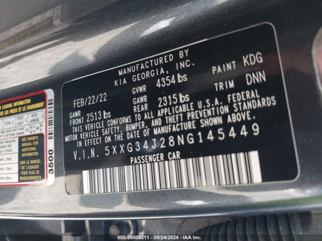 5XXG34J28NG145449 KIA K5 EX
