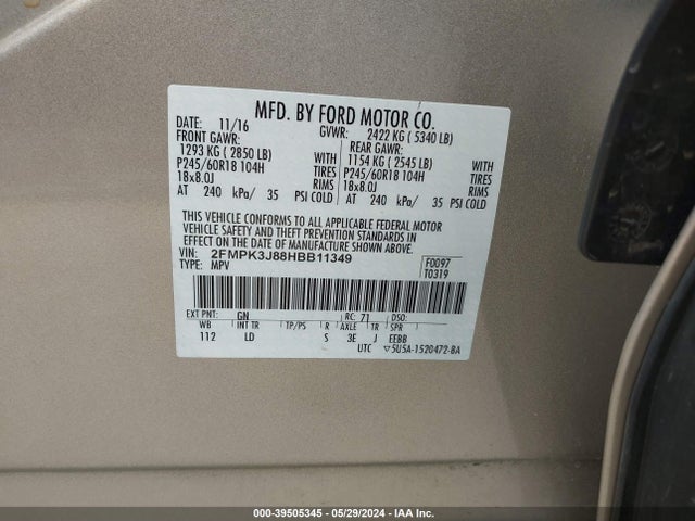 Ford EDGE SEL 2017 2FMPK3J88HBB11349 Image 9