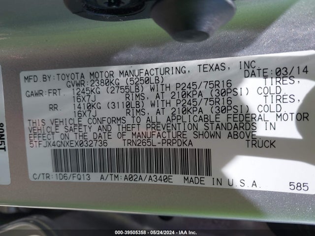 Toyota Tacoma Prerunner 2014 5TFJX4GNXEX032736 Image 9