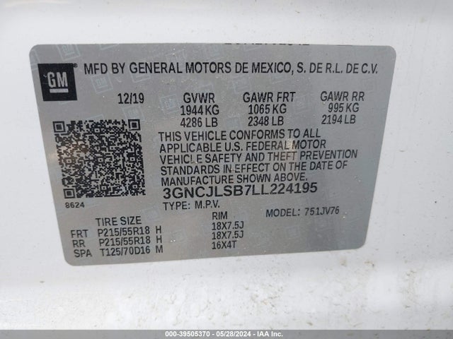 Chevrolet Trax Fwd Lt 2020 3GNCJLSB7LL224195 Image 9