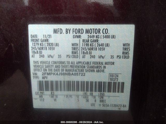 2FMPK4J98NBA05722 Ford EDGE SEL