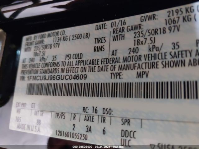 1FMCU9J96GUC04609 Ford Escape Titanium