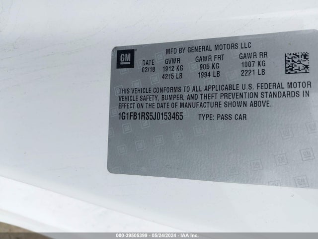 Chevrolet Camaro 1lt 2018 1G1FB1RS5J0153465 Image 9