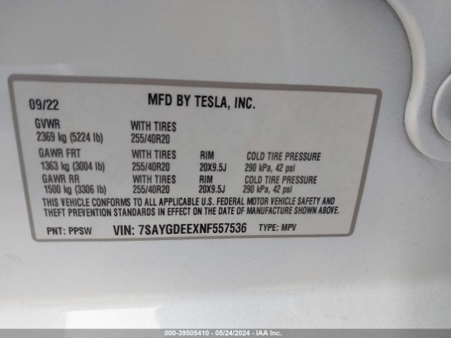 7SAYGDEEXNF557536 Tesla Model Y Long Range Dual Motor All-wheel Drive