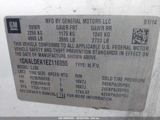 Chevrolet Equinox Ltz 2014 1GNALDEK1EZ116055 Image 9