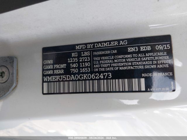 WMEFJ5DA0GK062473 Smart Fortwo Passion/prime/proxy/pure