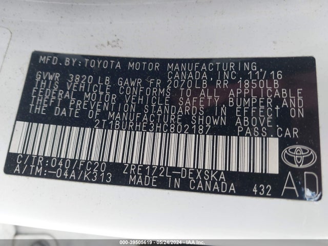 Toyota COROLLA SE 2017 2T1BURHE3HC802187 Image 9